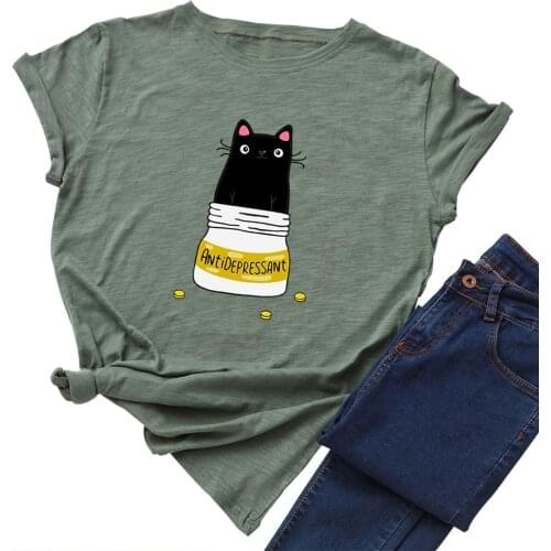 Summer Basic Tees Tops Casual Cotton O Neck Short Sleeve T Shirt Creative Cat Print Harajuku T Shirts Women Clothing