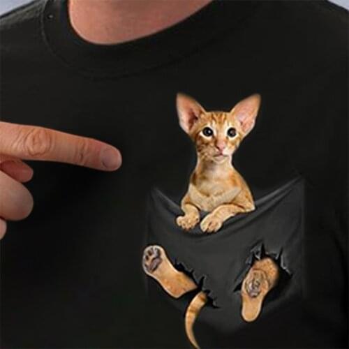 CLOOCL Cotton T-Shirt Orange Tabby Oriental Shorthair Cat Printed T-shirt Men for Women Shirts Tops Cotton Black Tees Tops