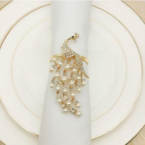 120pcs/lot New napkin ring pearl napkin buckle diamond alloy western napkin ring mat towel ring