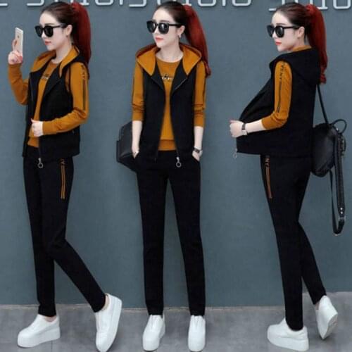 Fashion Oversized Hoodies Womens Tracksuits Set Spring Jacket Clothing 2021 Korean Crop Tops Fitness Sports Three-piece Suit