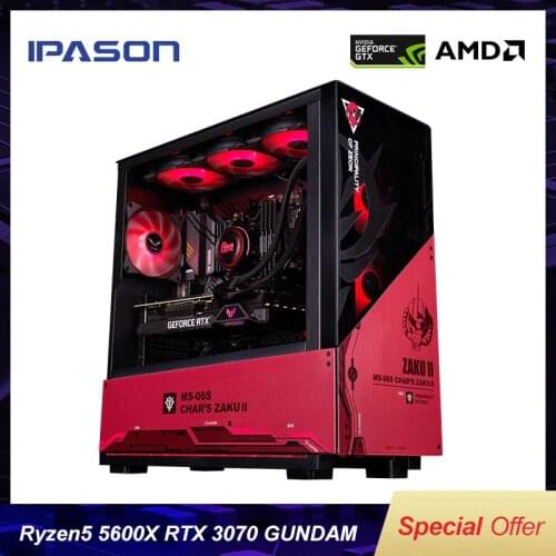 IPASON GUNDAM Yuan Zu/Zagu AMD Ryzen5 5600X 3.7GHz PCIe 4.0/RTX3070 8G Gundam Joint Computer High Configuration Water-Cool PC