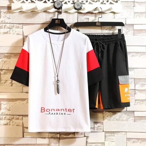 Summer Streetwear Mens Tracksuit Man Short sleeve T shirts And Sweatpants Leisure Suit Men Running Sportswear Two Piece Set