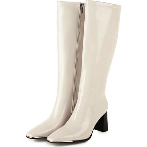 Fashion Knee High Boots Women Shoes Zipper Womens Winter High Boot Casual Elegant Black Beige Long Shoes Woman Large size 48