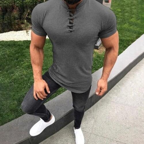Men Clothing Summer New Style European American Round Neck Slim Cotton Linen Solid Color Short-Sleeved T-Shirt Casual Top