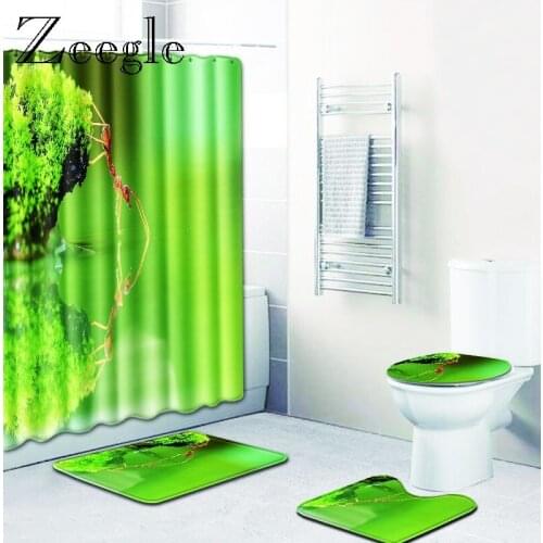 Zeegle Ant Bath Mat Set with Shower Curtain Natural Bathroom Foot Rug Modern Soft Mat for Toilet Decoration Toilet Accessories
