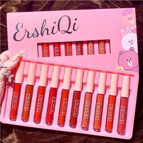 10Pcs/Lot Creative Cigarette Lipstick Set Long Lasting Waterproof Non-Stick Cup Matte Lip Glaze Red Lips Makeup NEW