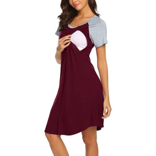 Hot Sale Nursing Pajama Women Maternity Short Sleeve Cute Print Nursing Nightdress Breastfeeding Dress robe de nuit allaitement