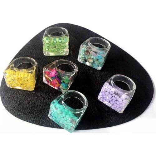 New Korea Cute Colorful Beads Jewellery Ladies Finger Rings Geometric Resin Ring Sets for Female Male Best Party Jewelry Gifts