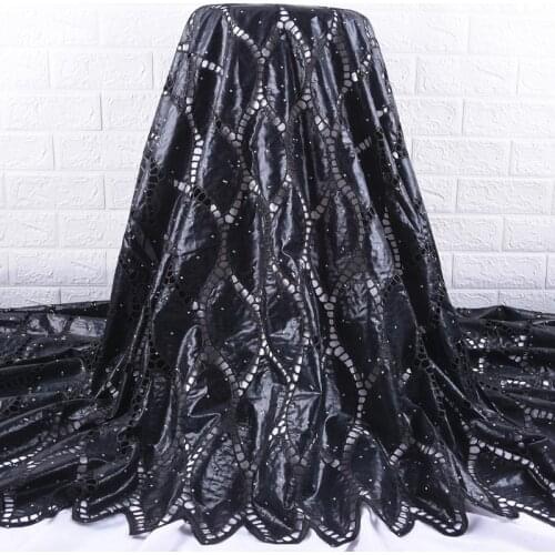 New arrival Black African Bazin lace fabrics Fashion Embroidery Bazin riche with Stone 2020 Nigerian bazin lace for Dres