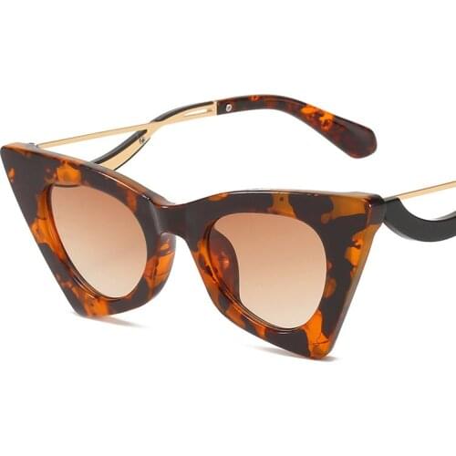 2021 New Fashion Vintage Cat Eye Sunglasses For Women Alloy Small Triangle Print Leopard Eyeglasses Female Sexy Glasses Shades