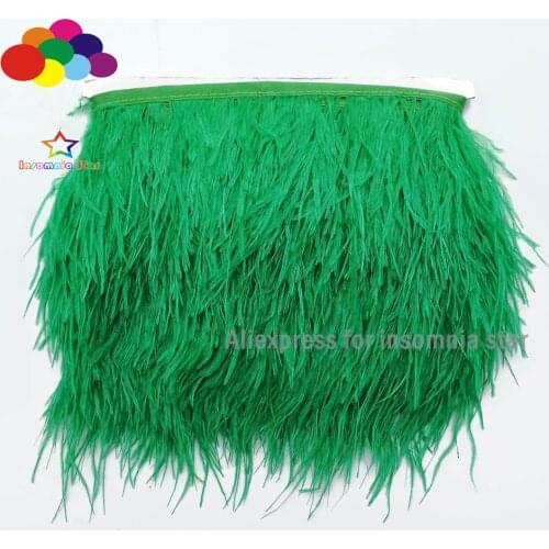 Wholesale Grass Green Ostrich Feather Trims Fringes Sewn on Feathers Crafts decoration Satin Ribbon