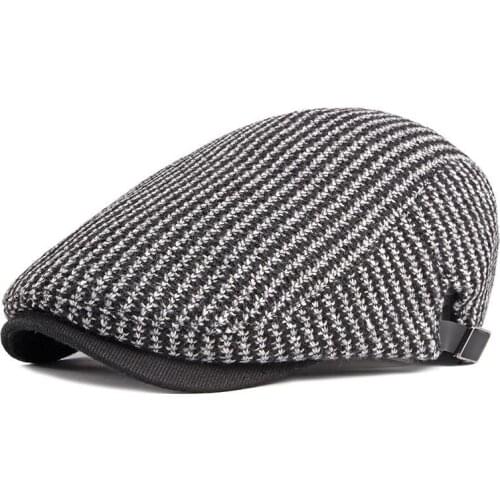2021 Polyester Autumn winter striped Newsboy Caps Flat Peaked Cap Men and Women Painter Beret Hats 139