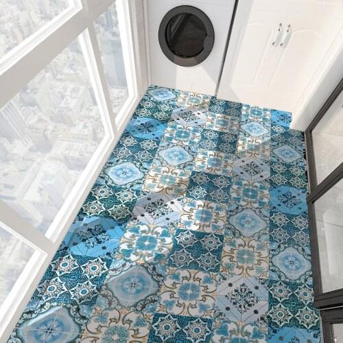 10pcs Vintage Floral Pattern Matte Surface Tile Floor Sticker Film For Tiles /Ground in Kitchen Bedroom Peel & Stick Wallpaper