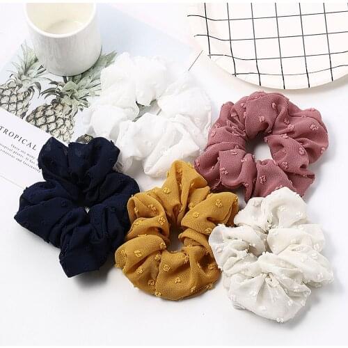 Korea Seersucker Hair Scrunchie Elastic Hair Tie Bands Solid Color Women Girls Headwear Ponytail Holder Hair Accessories Gift