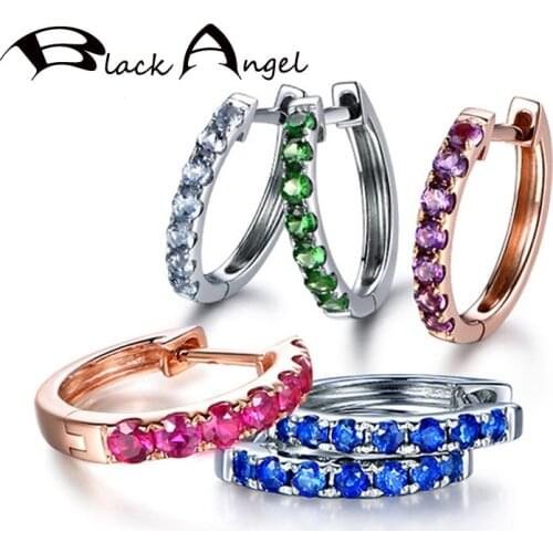 BLACK ANGEL 2020 New Fashion Colorful CZ Crystal Stacking Clip Earrings For Women Simple Sapphire Ruby Jewelry Wedding Gift
