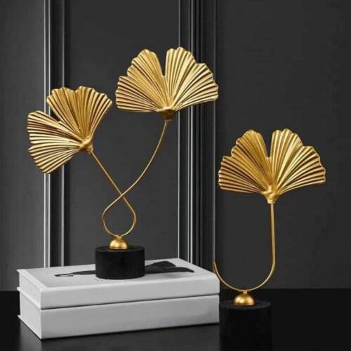Modern home decoration office accessories for living room piecies home decor statues Leaves Statue miniature metal Ornaments