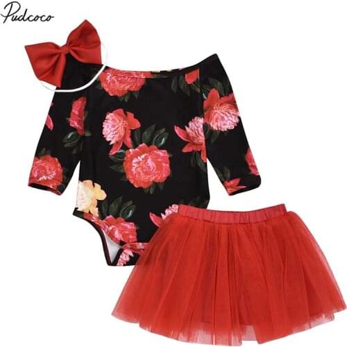 2020 Baby Spring Fall Clothing Set 3PCS Newborn Baby Girl Clothes Off Shoulder Romper Jumpsuits +Tutu Skirt +Headband Outfit Set