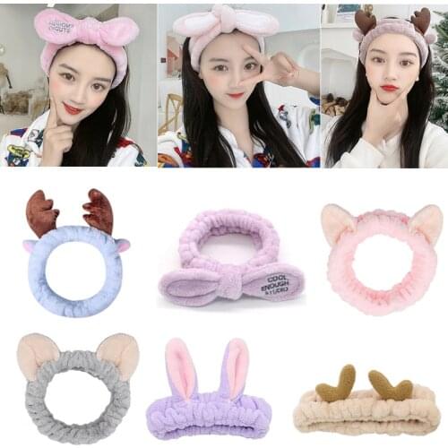 Women Wash Face Makeup Soft Coral Fleece Elastic Headband Head Wrap Cute Rabbit Bow Animal Ears Hairband Girl Hair Accessories