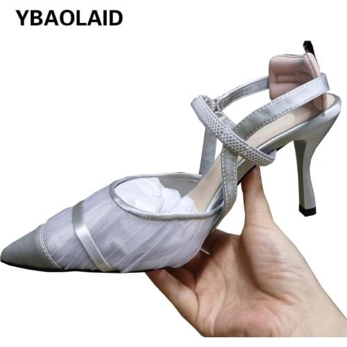 Mesh Pointed Toe Women Elegant Sandal Shoes Thin Heel Sexy Strap Shoes 2021 Desginer Real Leather Newest Coming Shoe Sapatos