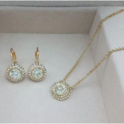 Trendy Jewelry Set 925 Sterling Silver Moon River Gold White Fashion Jewelry Necklace Pendant Earrings Womens Bride S082