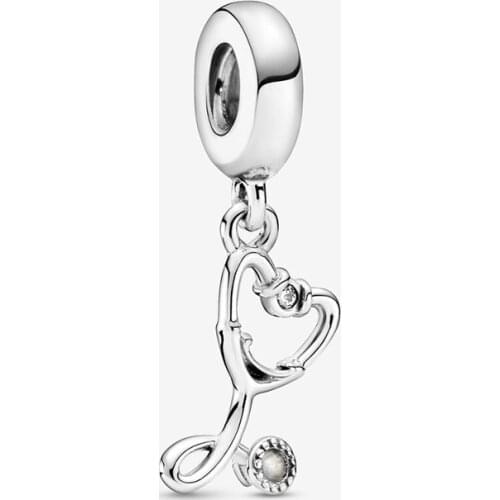 2020 New Autumn 100% 925 Sterling Silver Stethoscope Heart Dangle Charms Fit Bracelet Original DIY Pendant Jewellery For Women