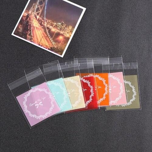 500PCS Bow Lace Cookie Cellophane Bags Birthday Plastic Biscuit Bags Wedding Party Candy Packing Self Adhesive Bags OPP Bag 7x7