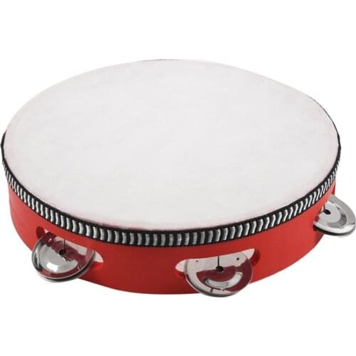 8inch Musical Tambourine Tamborine Drum Round Percussion Gift for KTV Party Red