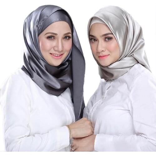 90cm Plain Bubble Neckerchief Hijab Scarf Women Satin Headband Hair Scarves Muslim Female Hijabs Square Shawl Turbanet Headscarf
