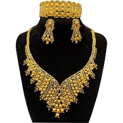 Arab African Bridal Bracelet Dubai Jewelry Sets For Women Gold Earrings Ring Set Necklace spring Wedding accessories Gift