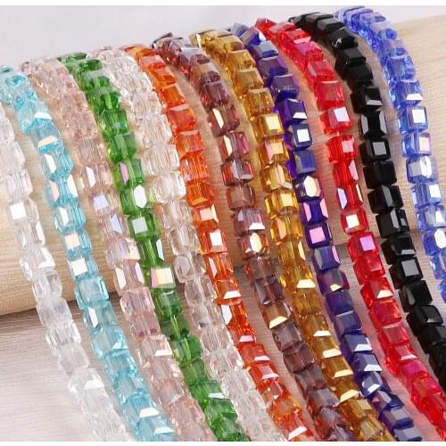 100pcs 4mm Multi Color Square Shape Austria Crystal Beads Glass Beads Loose Spacer Beads For Jewelry Making
