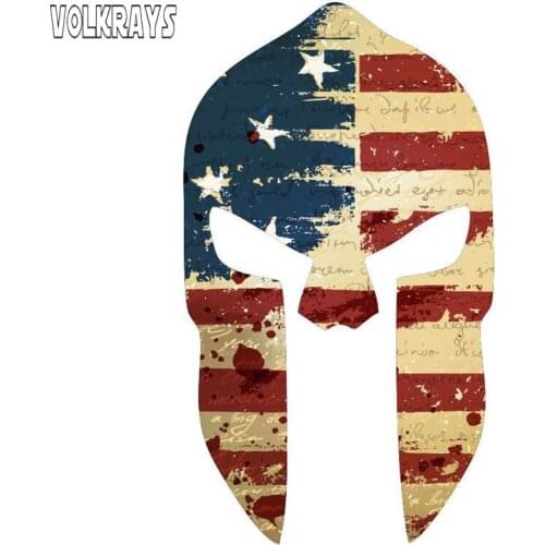 Volkrays Dunny Car Sticker Spartan Helmet Vintage Usa Flag Accessorie Waterproof PVC Decal for Lada Niva Toyota Rav4,15cm*8cm
