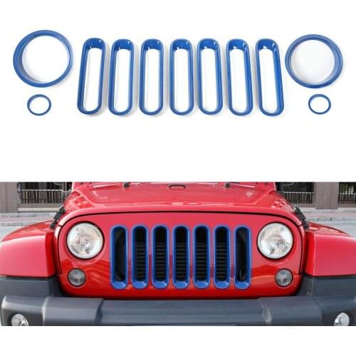 BBQ@FUKA Fit For Jeep Wrangler 2007-2015 Front Grille Vent Headlight Turn Signal Light Cover Trim Blue 11x Car accessories