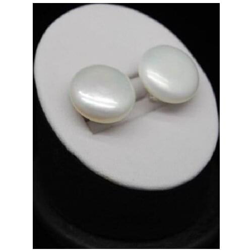 Free shipping Charming 12-13MM white coin pearl stud earrings 14k/20 yellow gold