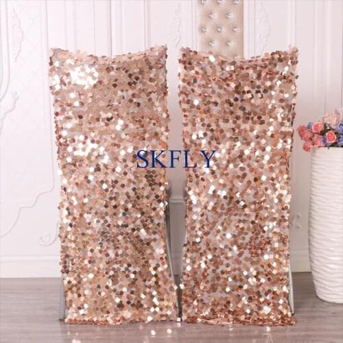 CH004SD unique nice 2020 elegant cheap wedding beaded large square rose gold sequin chair cover