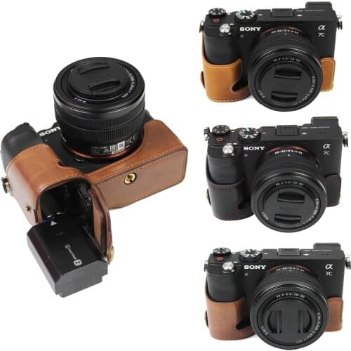 PU Leather Camera case Cover For Sony A7C Alpha 7C ILCE-7C Camera Half Bag Body Set Accessories with battery bottom opening
