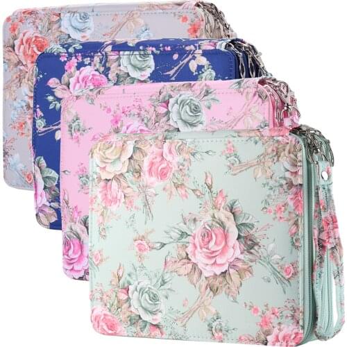 120 Slots Colored Pencil Case with Zipper Rose Pencil Holder Oxford Fabric Pen Organizer for Student or Artist