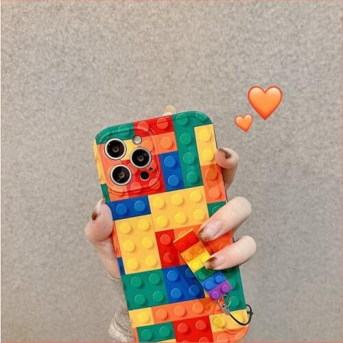 Color building block pendant phone Case for iphone12 creative 11promax all inclusive xsmax/x Shell Case