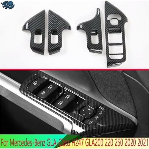 For Mercedes-Benz GLA-Class H247 GLA200 220 250 2020 2021 Carbon fiber style Door Window Armrest Cover Switch Panel Trim