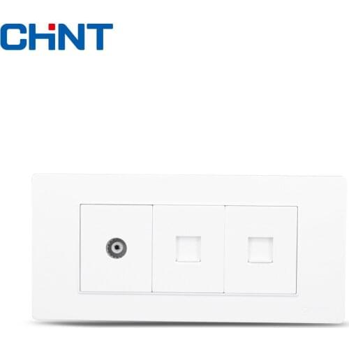 CHINT Electric 118 Electrical Connector Receptacle Panel NEW5D Steel Frame Hyun White Three Telephone Computer Television Socket