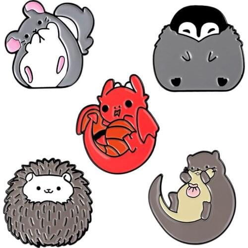Hedgehog Penguin pins jewelry Cute cartoon animal enamel brooches wholesale for women