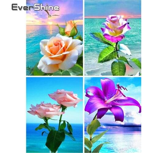 EverShine Full Drill Square Diamond Embroidery Flower Diamond Painting Rose Picture 5D DIY Rhinestones Mosaic Handmade Hobby
