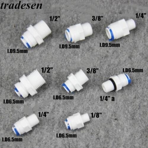 1pcs RO Water Plastic Pipe Fitting Straight 1/8"1/4" 3/8" 1/2" Male to I.D6.5mm I.D9.5mm Reverse Osmosis System Quick Coupling