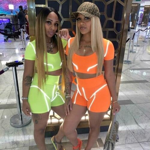 Fluorescent Tracksuit Women Strip Sports Jogger Leisure Two-piece Suit Tracksuit Women Clothing Sets Summer Outfits