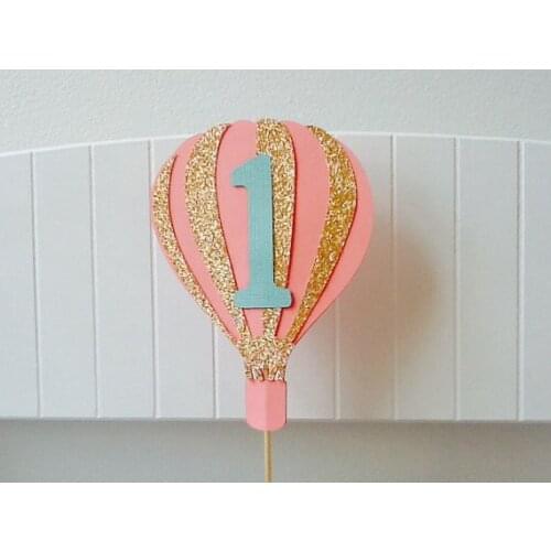 Hot Air Balloon custom number glitter cupcake Toppers baby bridal shower birthday wedding party cake decorations food picks