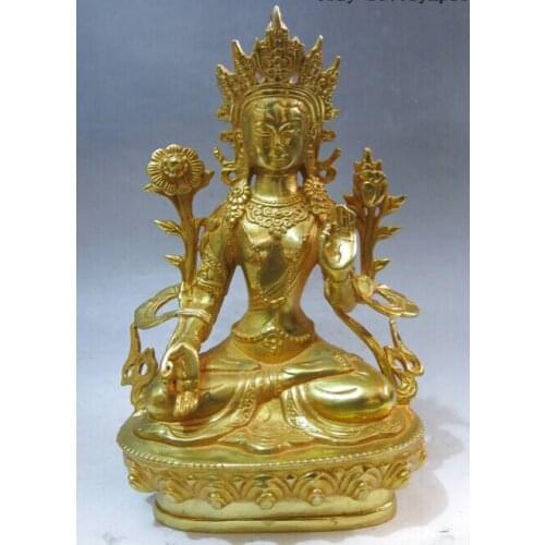 Huij 325 8" China Tibet bronze gild buddhism sculpture White Tara Kwan-yin buddha Statue