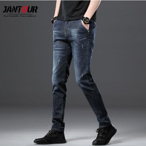 Jantour Brand 2021 New Mens Slim Elastic Jeans Fashion Business Classic Style Blue Skinny Jeans Denim Pants Trousers Male
