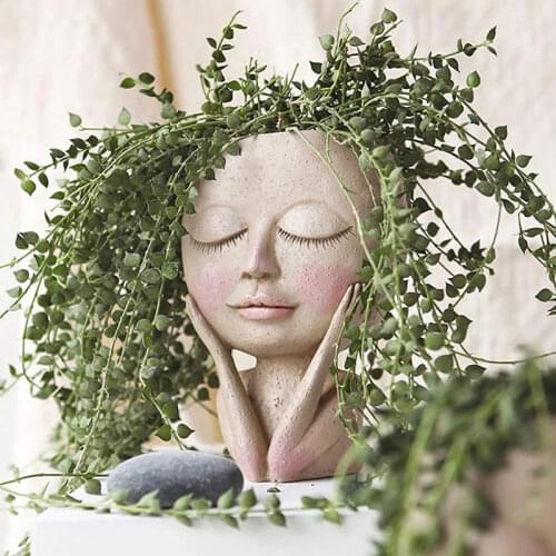 Ceramic Head Vase Ikebana Vase Flower Pot Character Human Face Vase Resin Succulent Plant Pots Portrait Tabletop Balcony Vase
