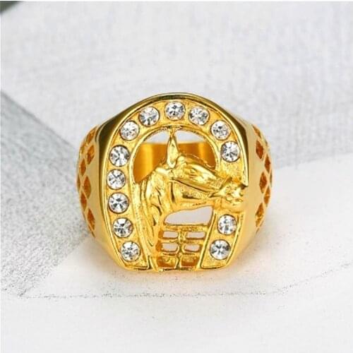 Classic Fashion Mens Animal Horse Transparent CZ Wedding Ring Hip Hop Punk Jewelry Ring