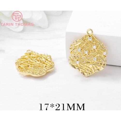 4PCS 17x21MM 24K Gold Color Plated Brass with Zircon Hexagon Charms Pendants High Quality Diy Jewelry Accessories