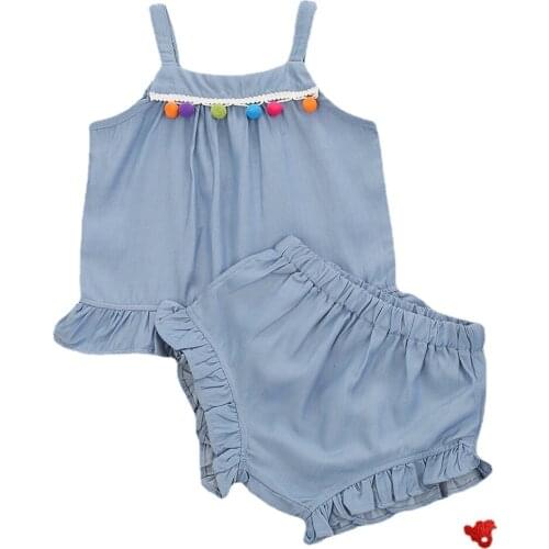 Summer Newborn Infant Baby Girls Set Balls Tassels Slip Vest + PP Shorts Suits for Kids Toddler Outfits